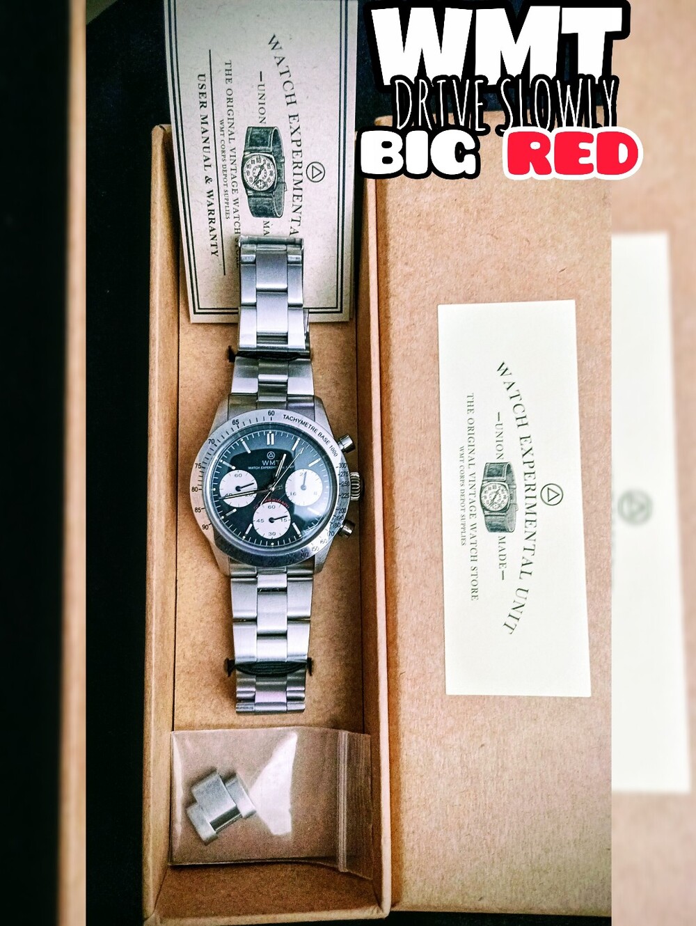 WMT Watch Experimental Unit GP1 Black Dial Vintage Style 6263 Big Red Chrono